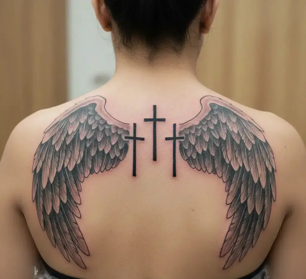 Three Crosses with Angel Wings