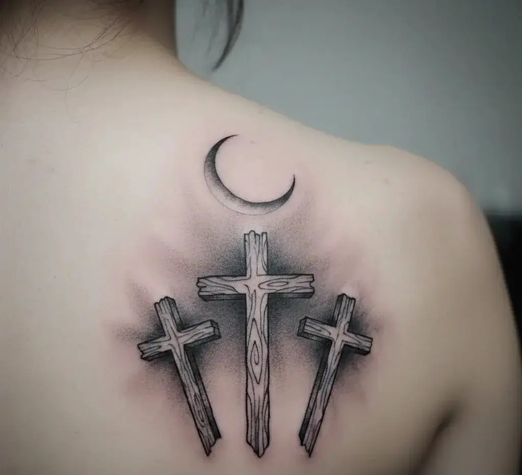 Three Crosses with Crescent Moon