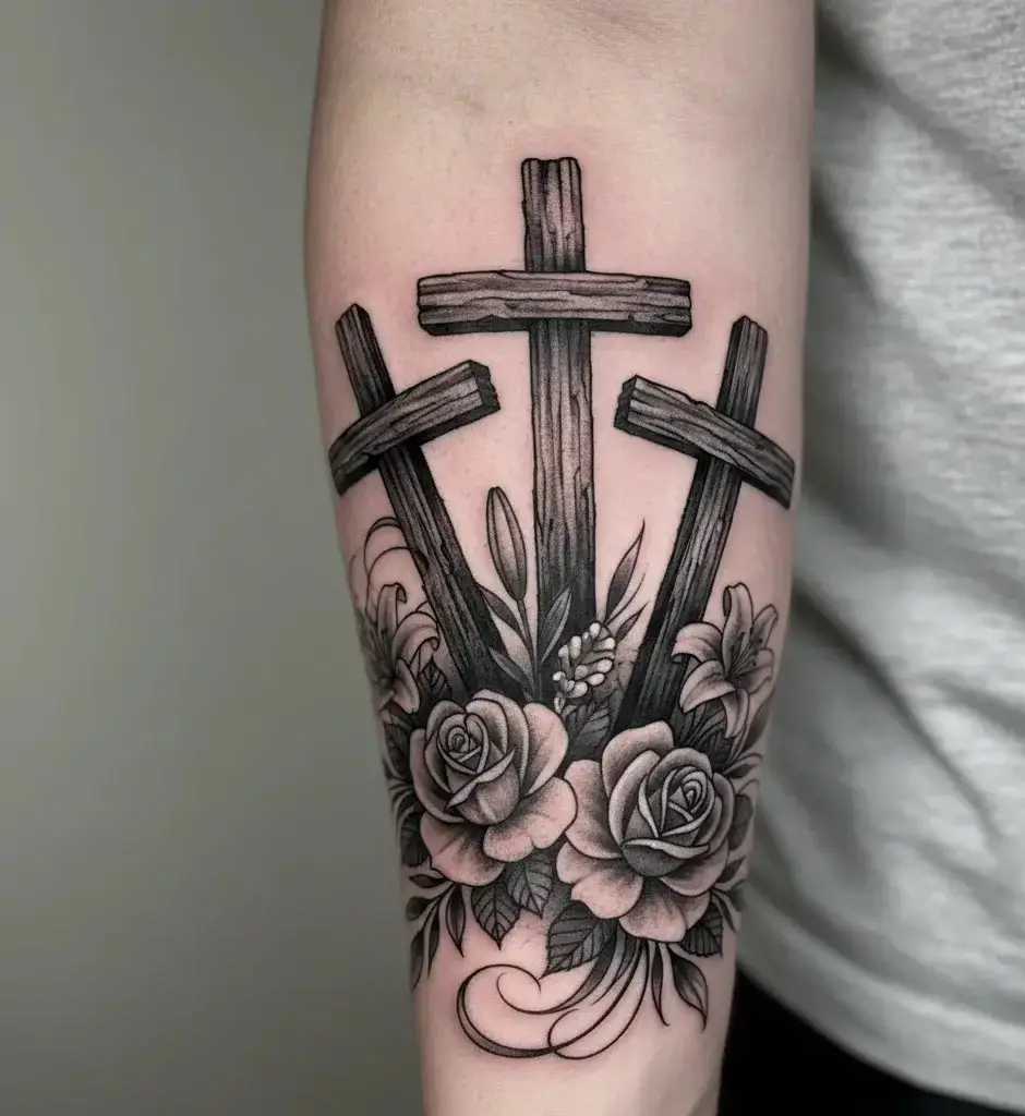 Three Crosses with Floral Wrap