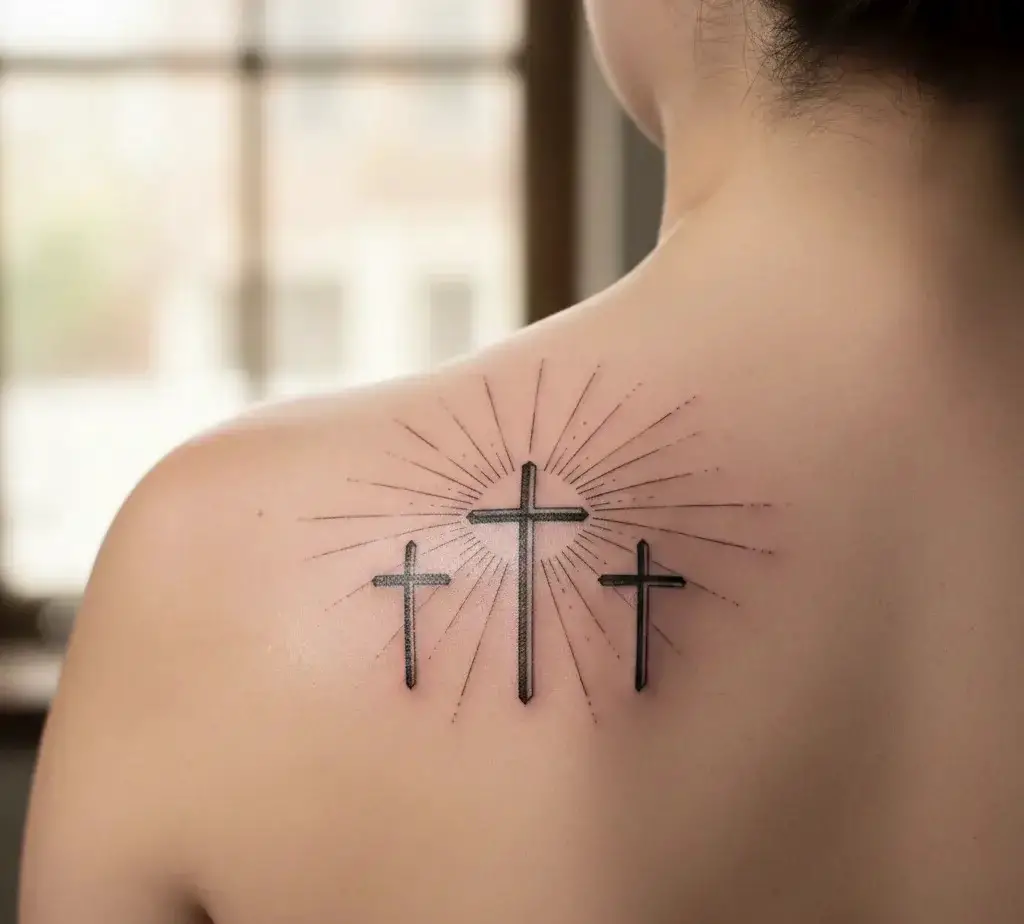 Three Crosses with Sun Rays