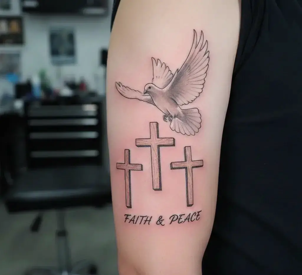 Three Crosses with a Dove