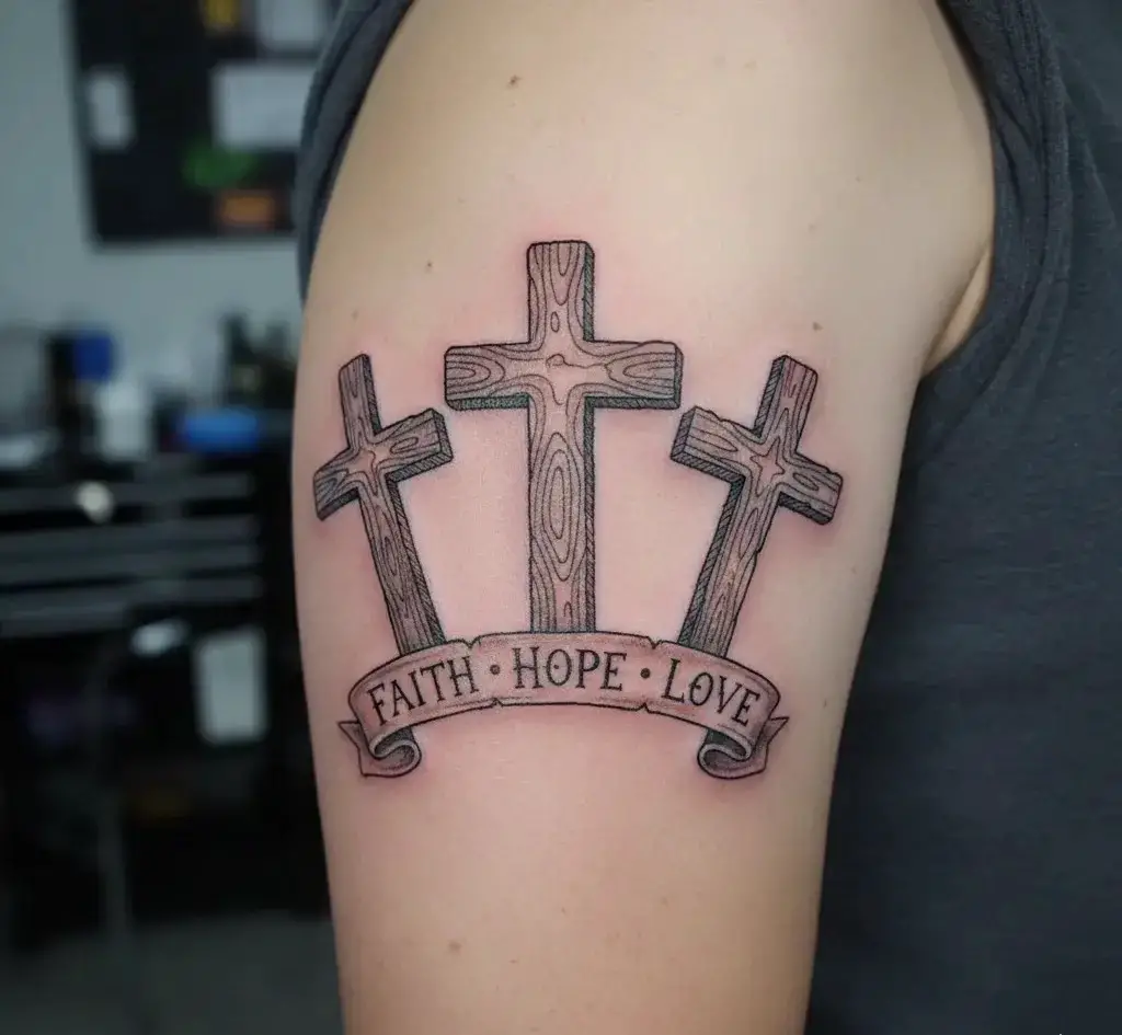 Three Wooden-Texture Crosses