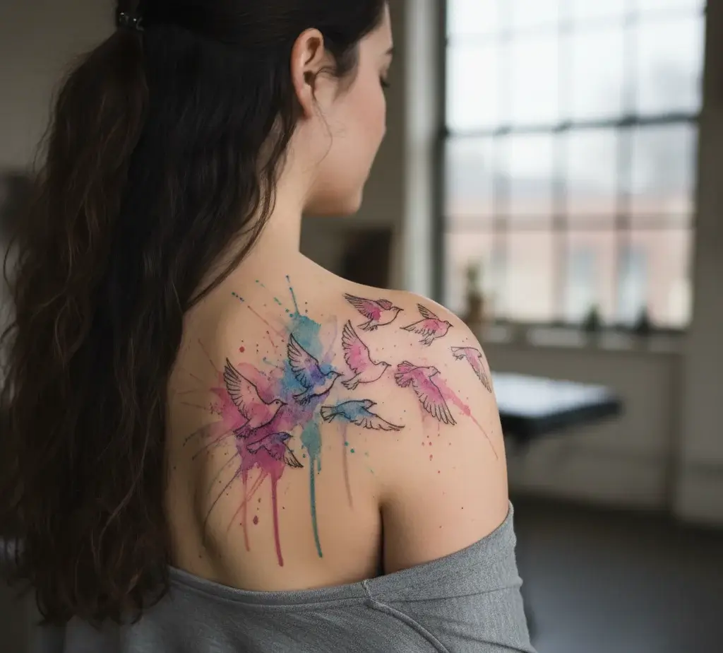 Watercolor Flock on Shoulder Blade