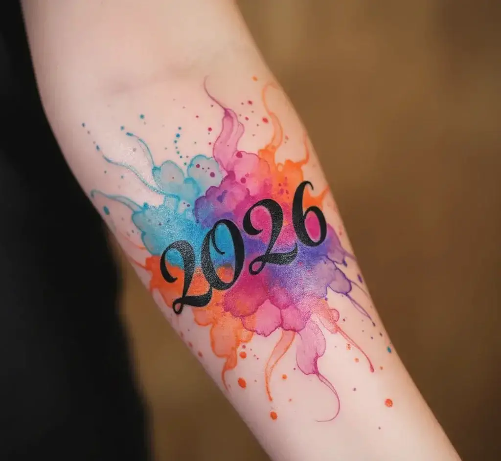 Watercolor Year Tattoo