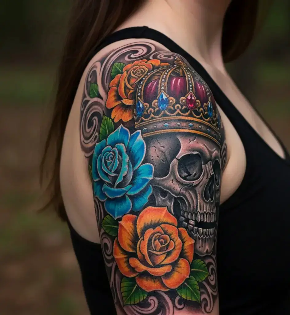 mixing Black And Grey With Color Tattoo
