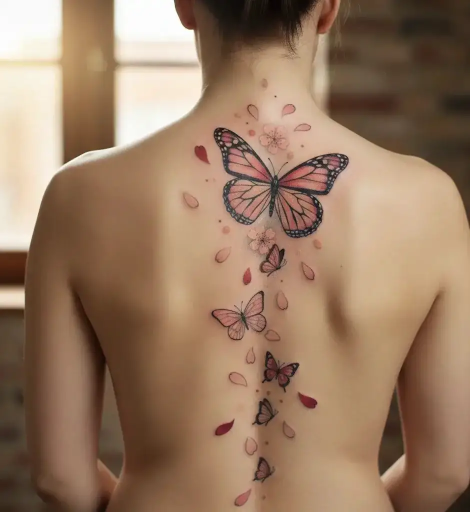 Butterfly With Falling Petals