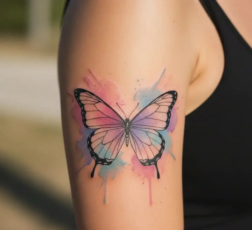 Butterfly With Soft Watercolor Splash