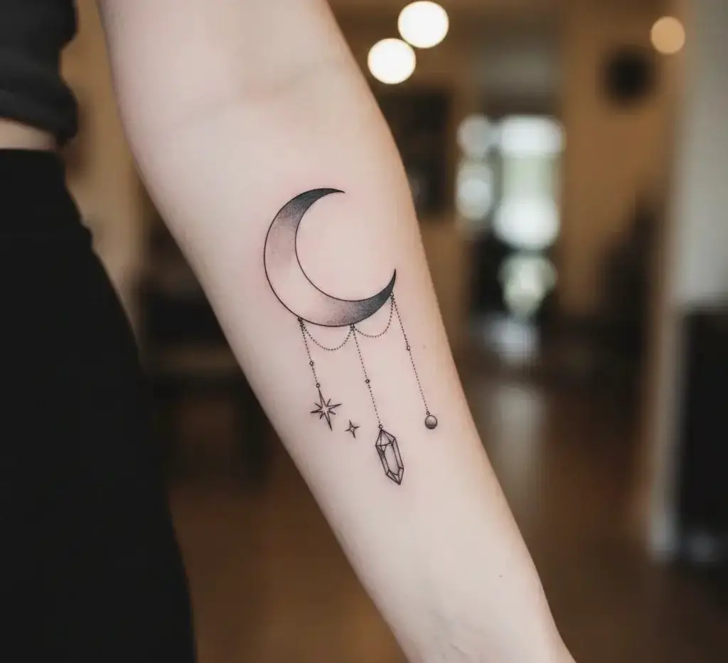 Crescent Moon With Hanging Charms