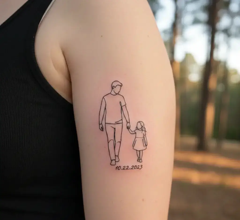 Father–Daughter Walking Outline