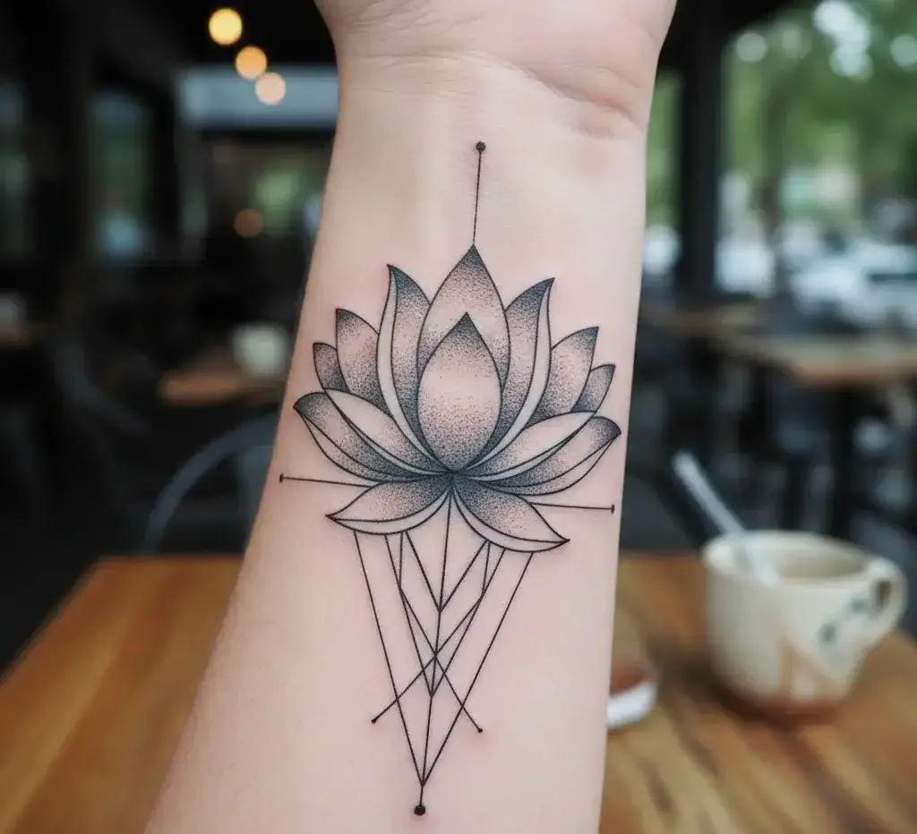 Lotus Flower With Geometric Lines