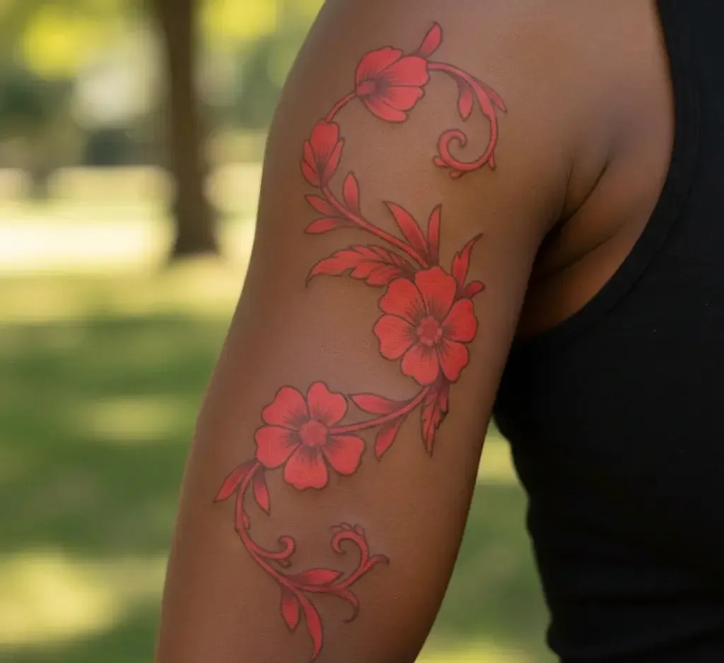 Red Floral Vine Tattoo