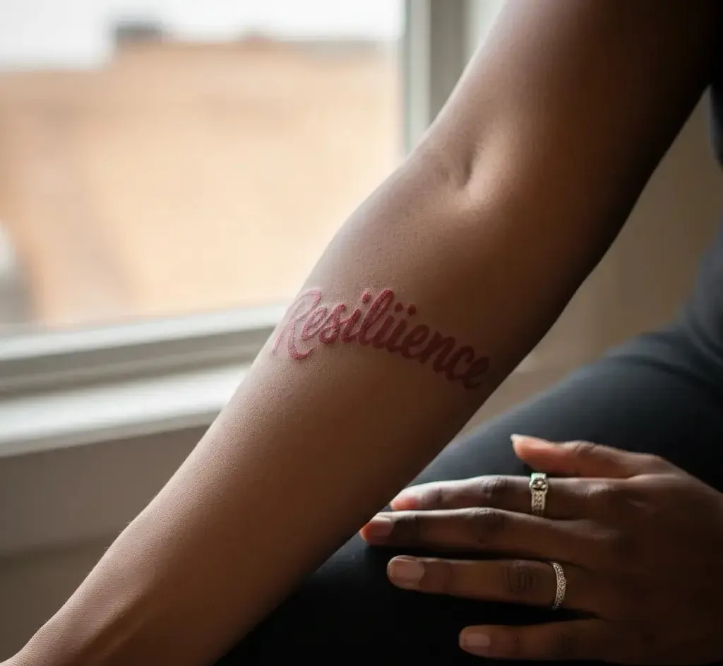 Red Script Word Tattoo