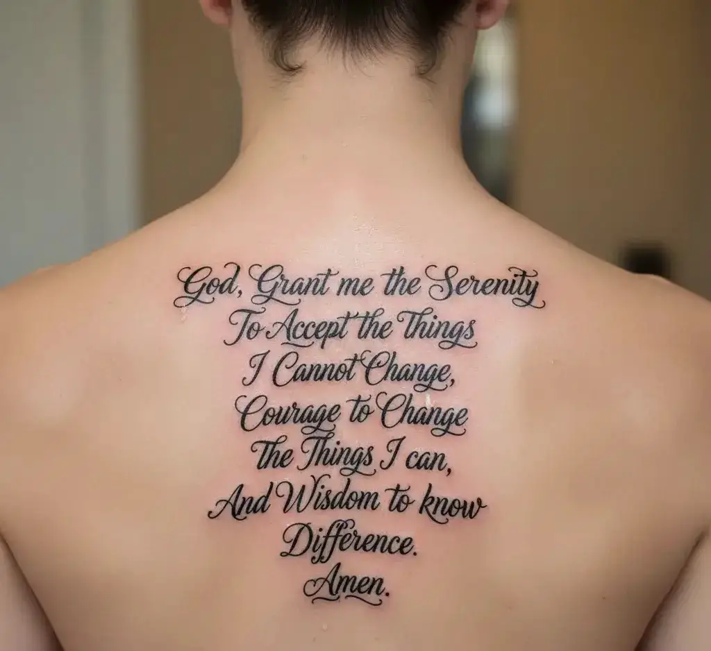 Serenity Prayer Spine Tattoo