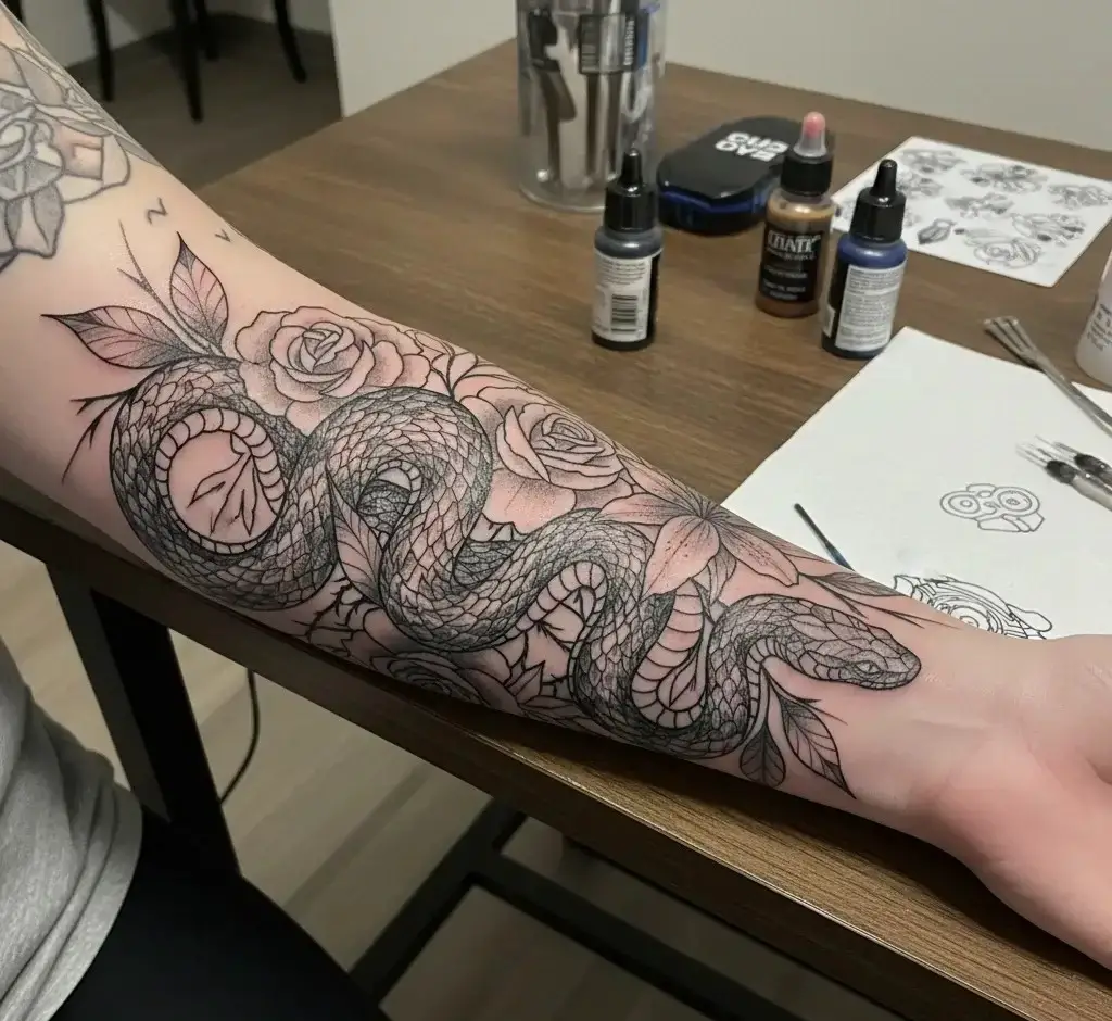 Snake Wrapped Around Flowers