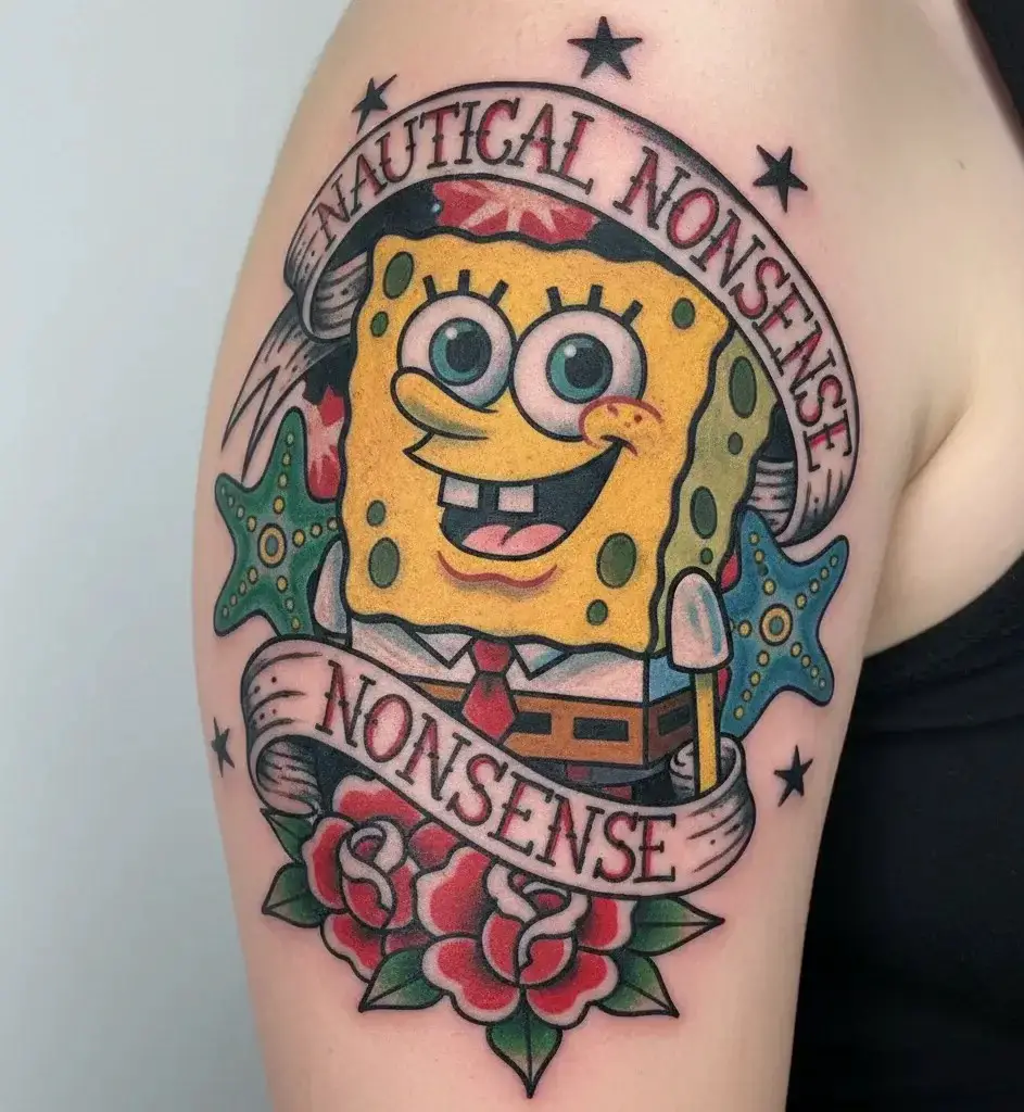 SpongeBob in a Retro 90s Tattoo Style
