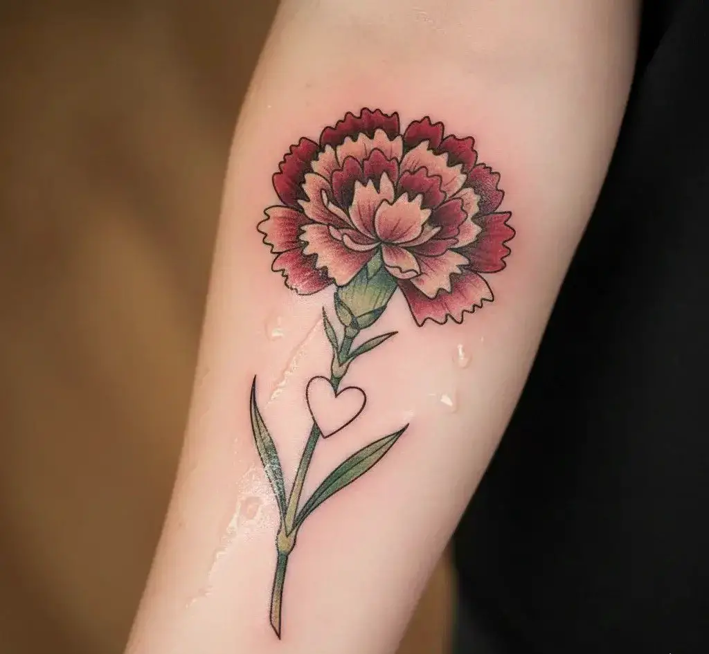 Carnation with Heart Detail Tattoo