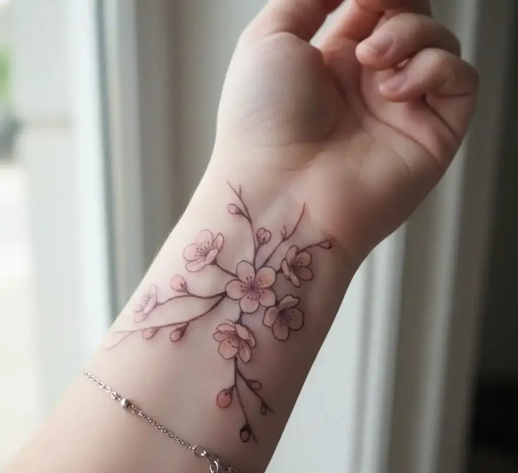 Cherry Blossom Wrist Tattoo
