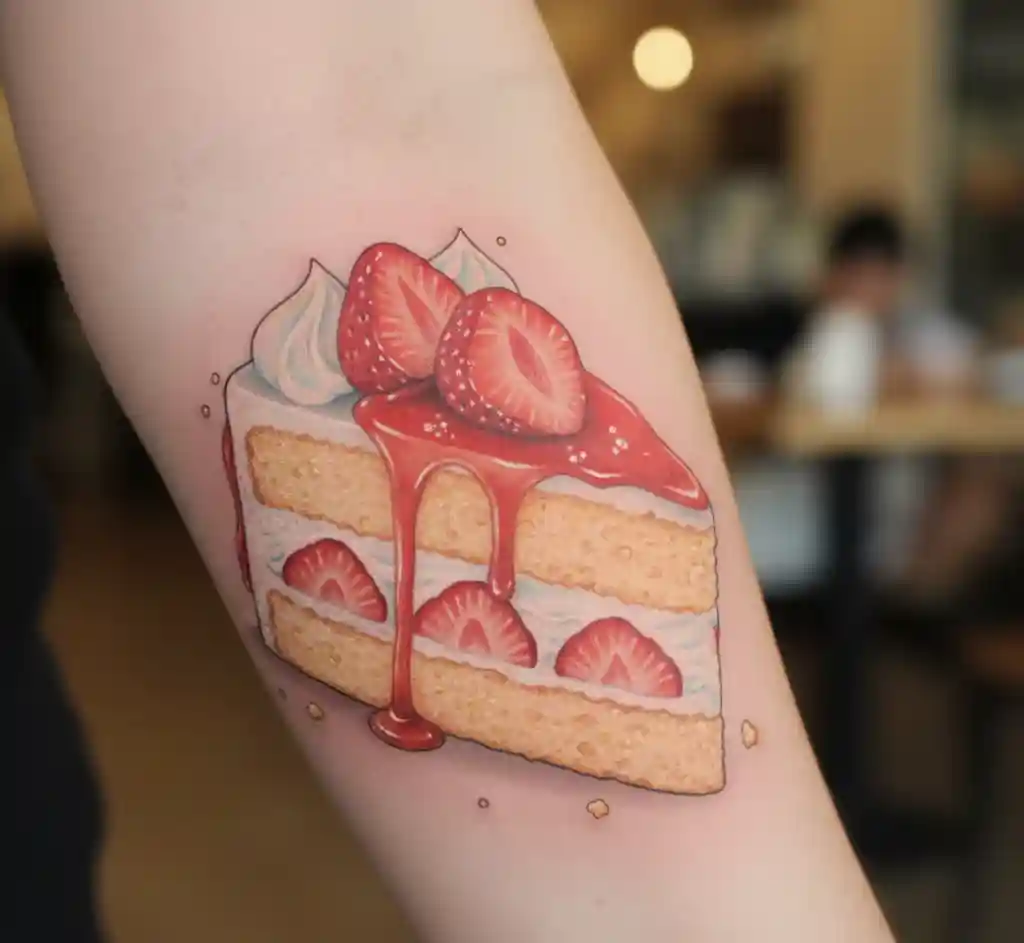 Classic Strawberry Shortcake Slice Tattoo