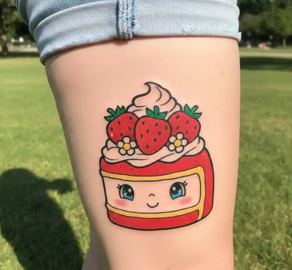 Cute Cartoon Strawberry Shortcake Tattoo