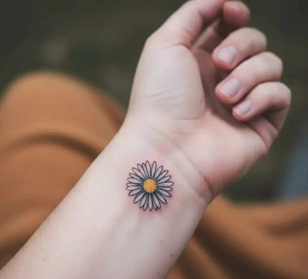 Daisy Flower Wrist Tattoo