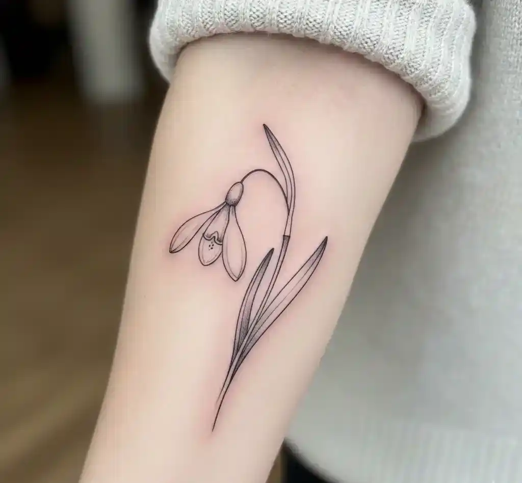 Fine Line Snowdrop Flower Tattoo