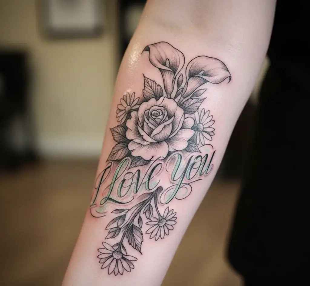 Floral “I Love You” Tattoo