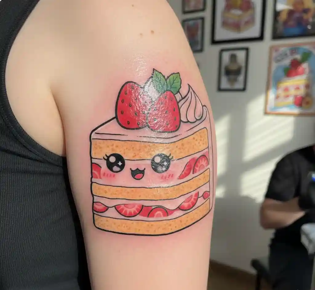 Kawaii Strawberry Shortcake Tattoo