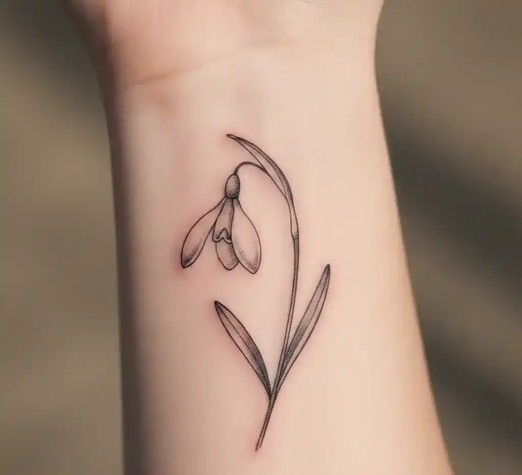 Minimal Single Snowdrop Flower Tattoo