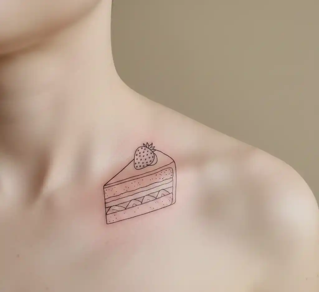 Minimalist Strawberry Shortcake Outline Tattoo