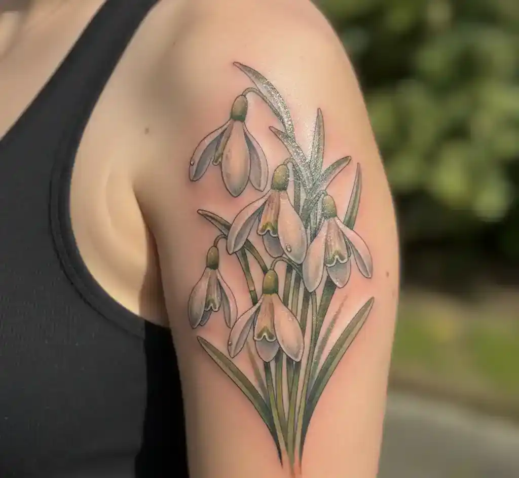Realistic Snowdrop Flower Tattoo