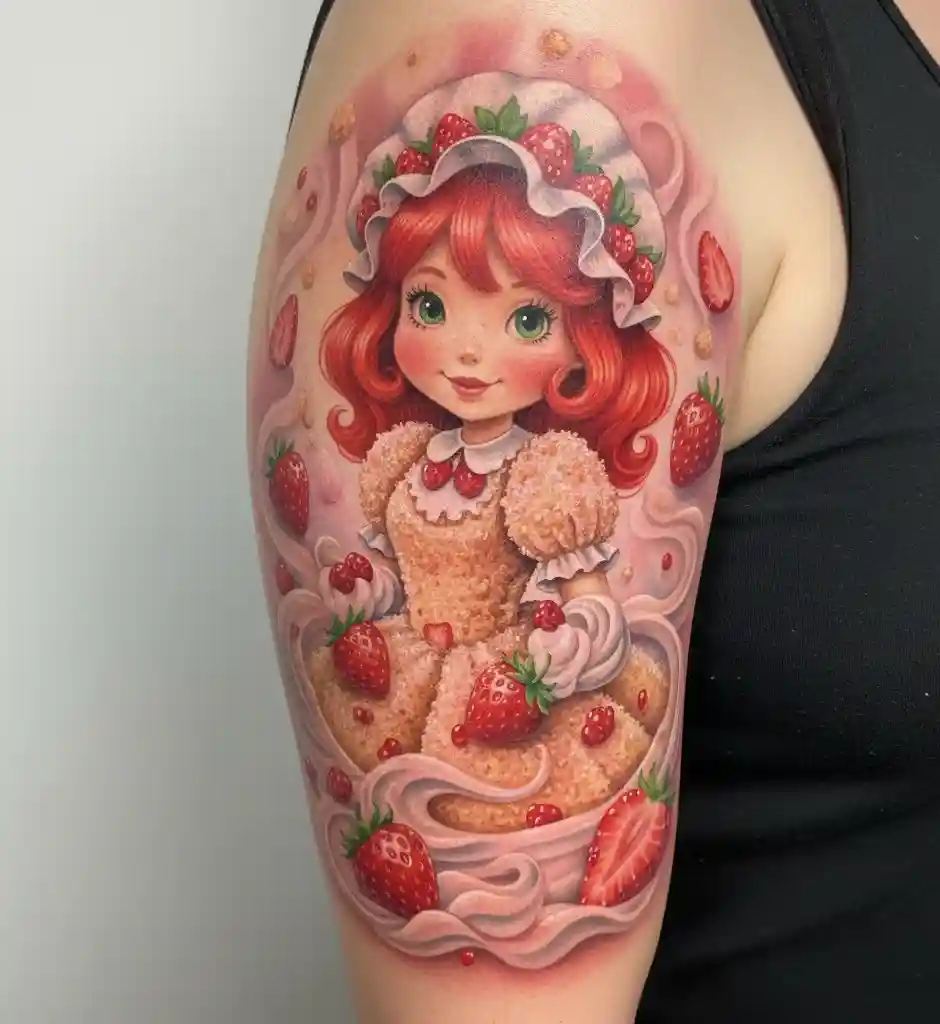 Realistic Strawberry Shortcake Tattoo