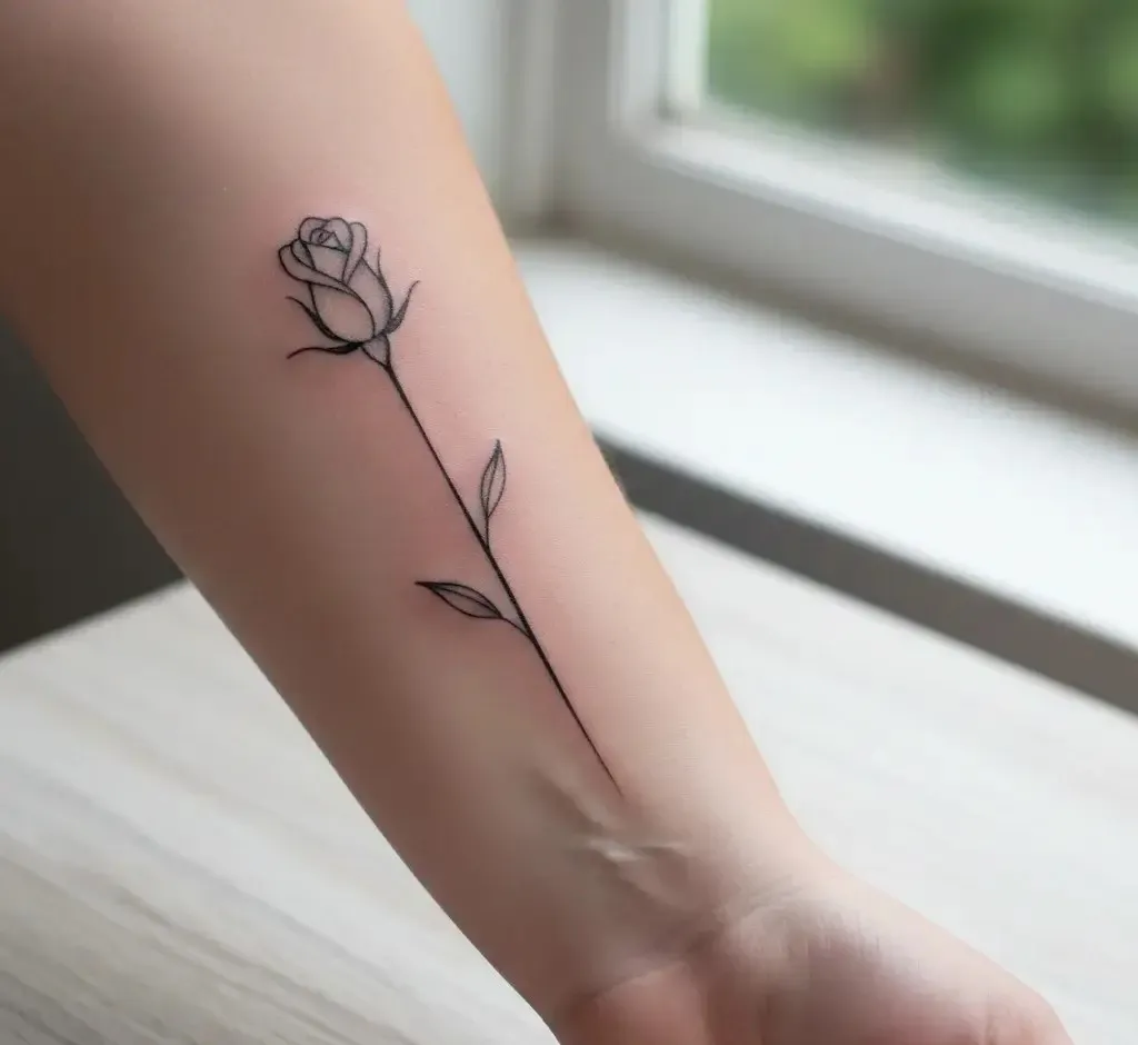 Single Stem Flower Wrist Tattoo