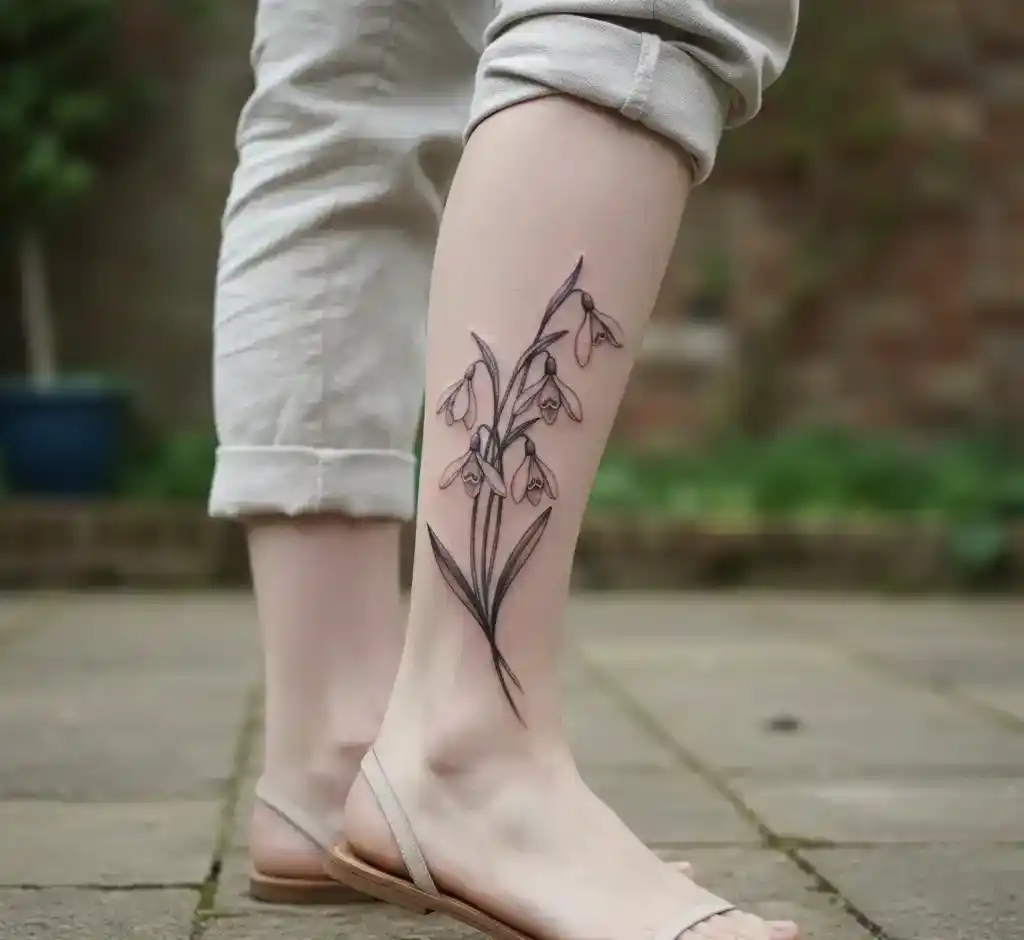 Snowdrop Flower Ankle Tattoo