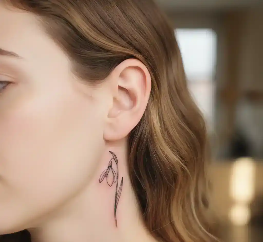 Snowdrop Flower Behind the Ear Tattoo