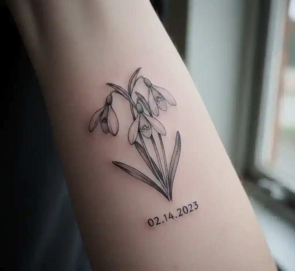 Snowdrop Flower With Date Tattoo