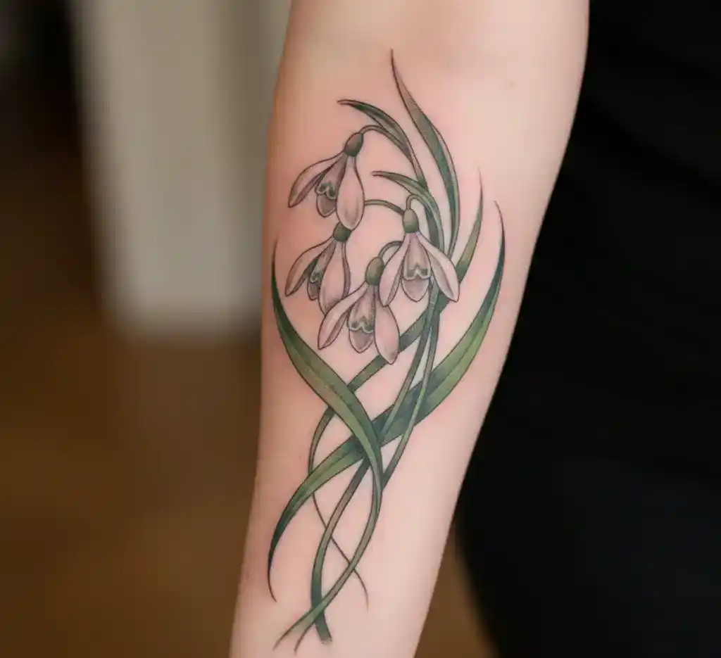 Snowdrop Flower With Leaves Tattoo