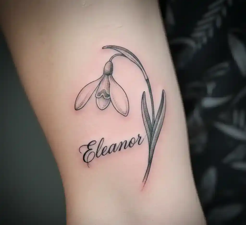 Snowdrop Flower With Name Tattoo