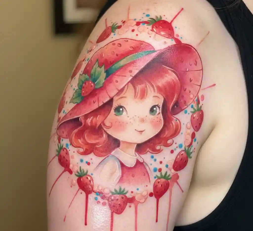 Watercolor Strawberry Shortcake Tattoo