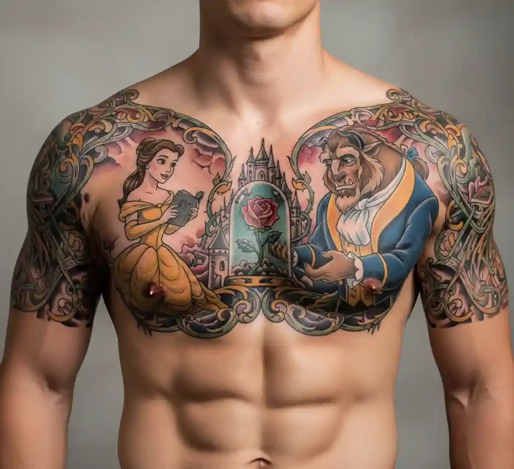 Beauty and the Beast Chest Tattoo