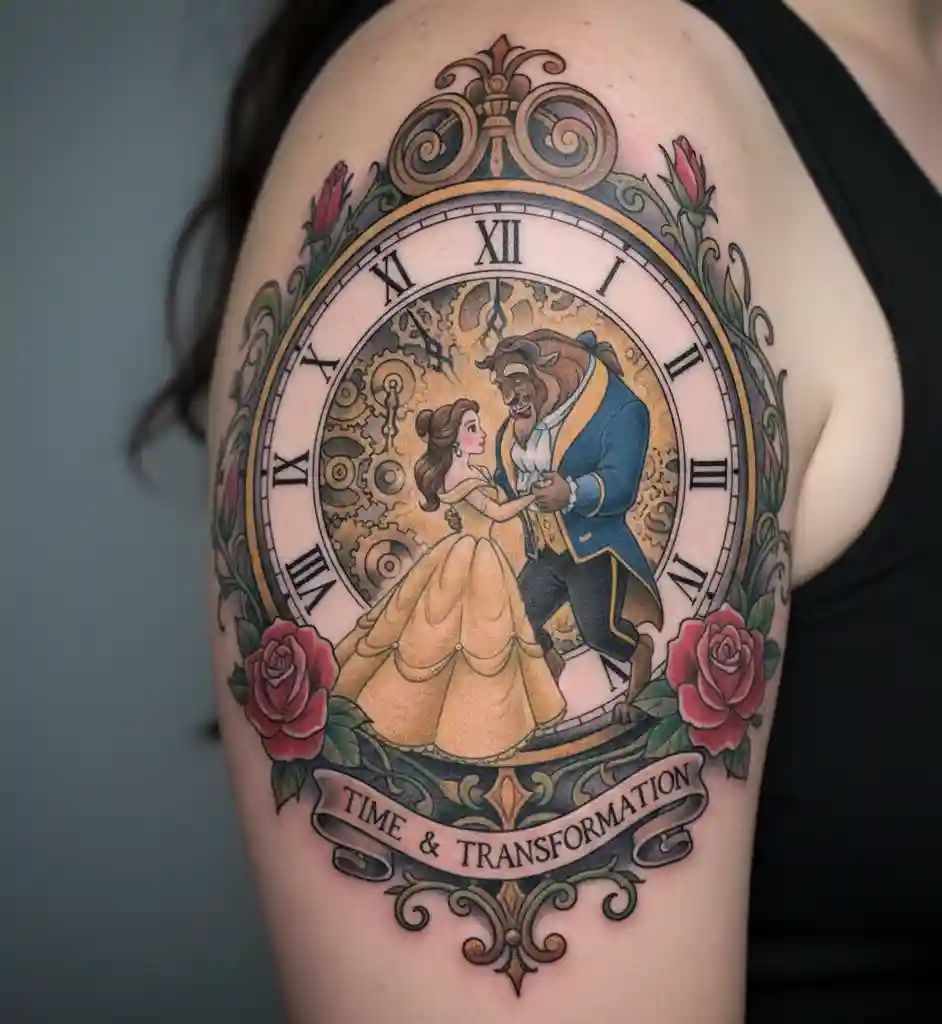 Beauty and the Beast Clock Tattoo