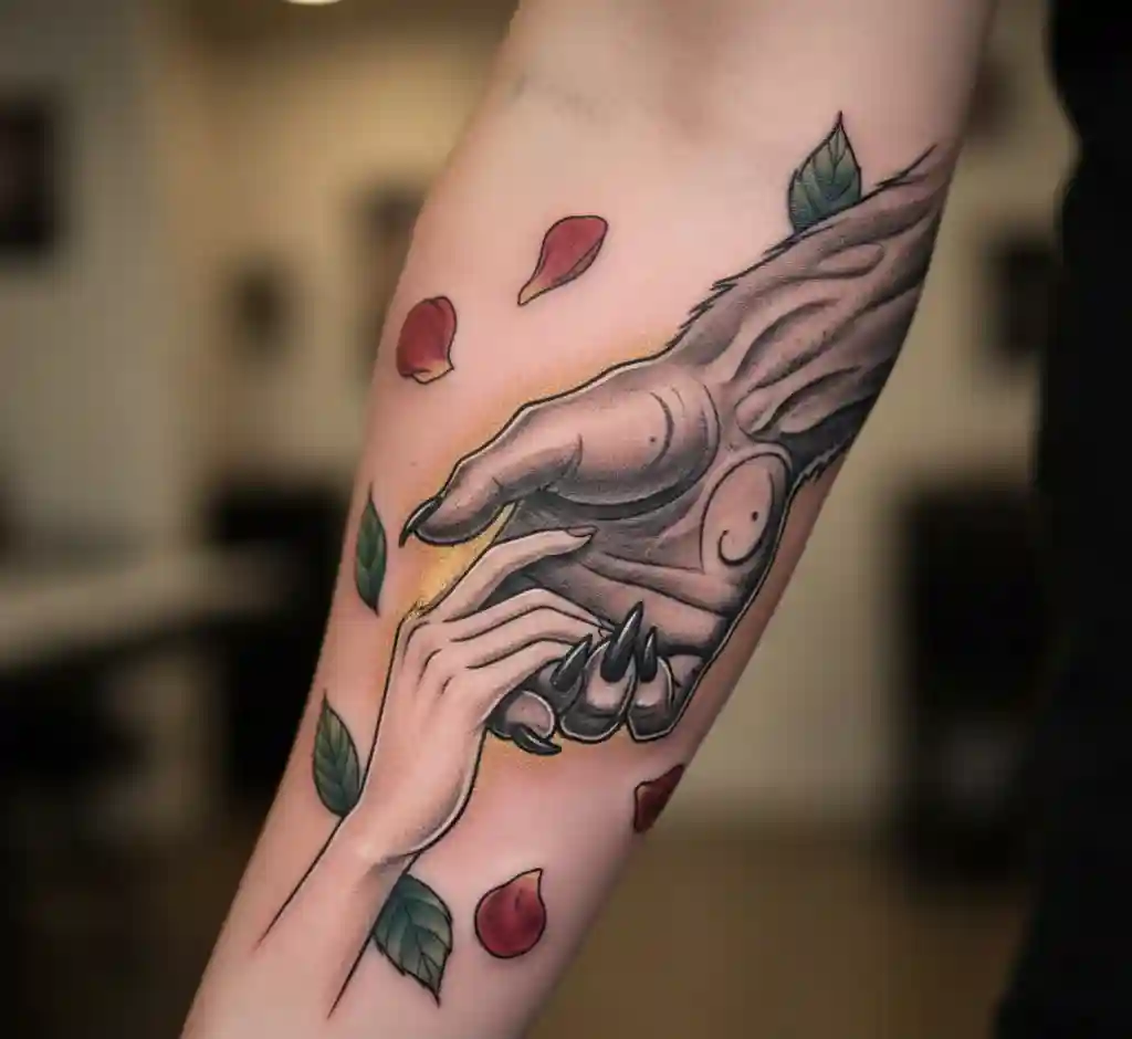 Beauty and the Beast Hands Touching Tattoo