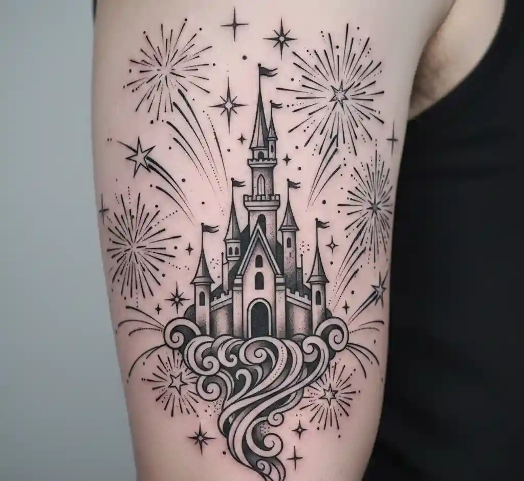 Castle with Fireworks and Stars