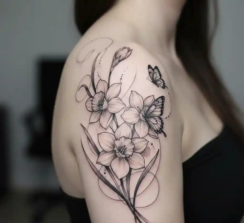 Daffodil and Butterfly Composition