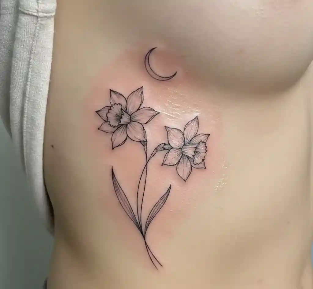 Fine-Line Daffodil and Crescent Moon