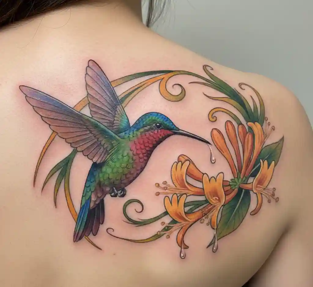 Honeysuckle and Hummingbird