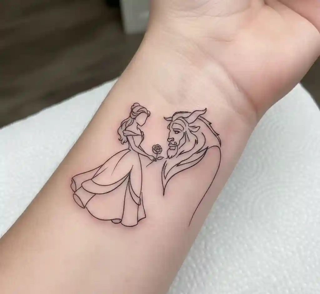 Minimalist Beauty and the Beast Outline Tattoo