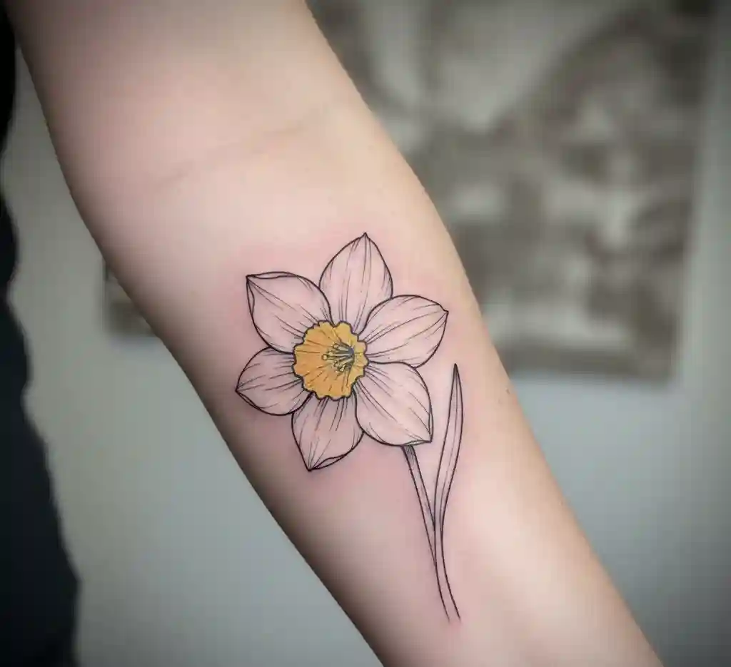 Outline Daffodil with Color Accent