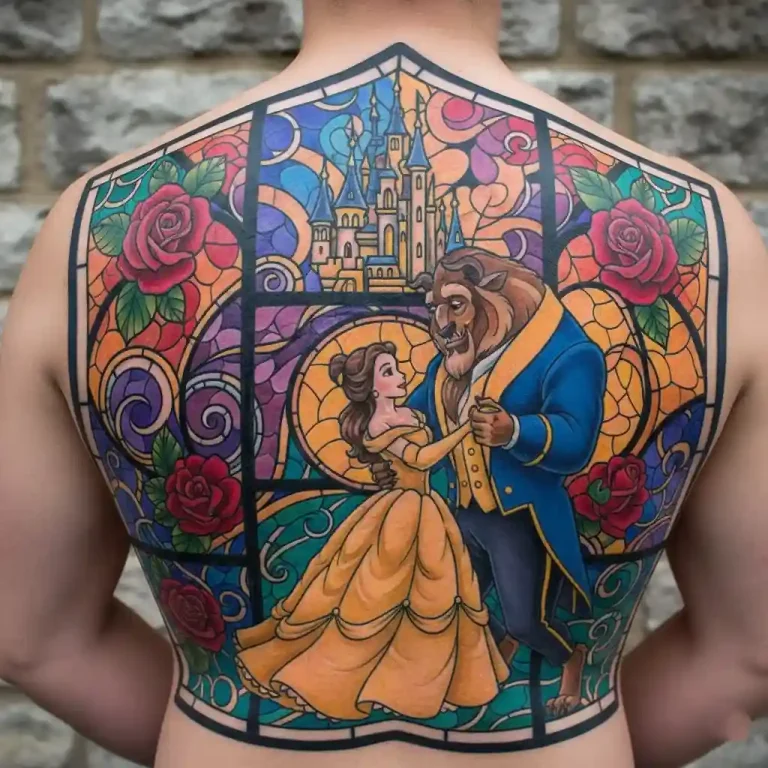 Stained Glass Beauty and the Beast Tattoo