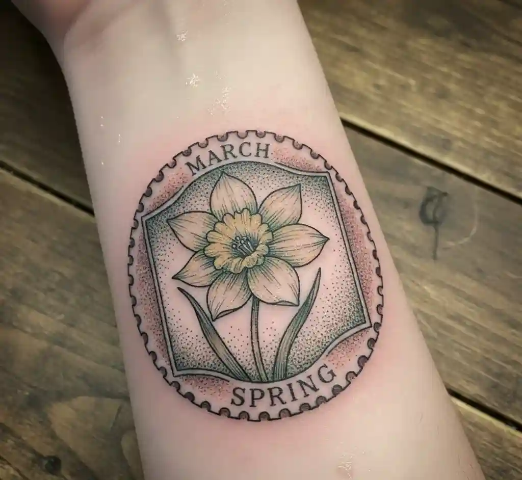 Vintage Stamp-Style Daffodil