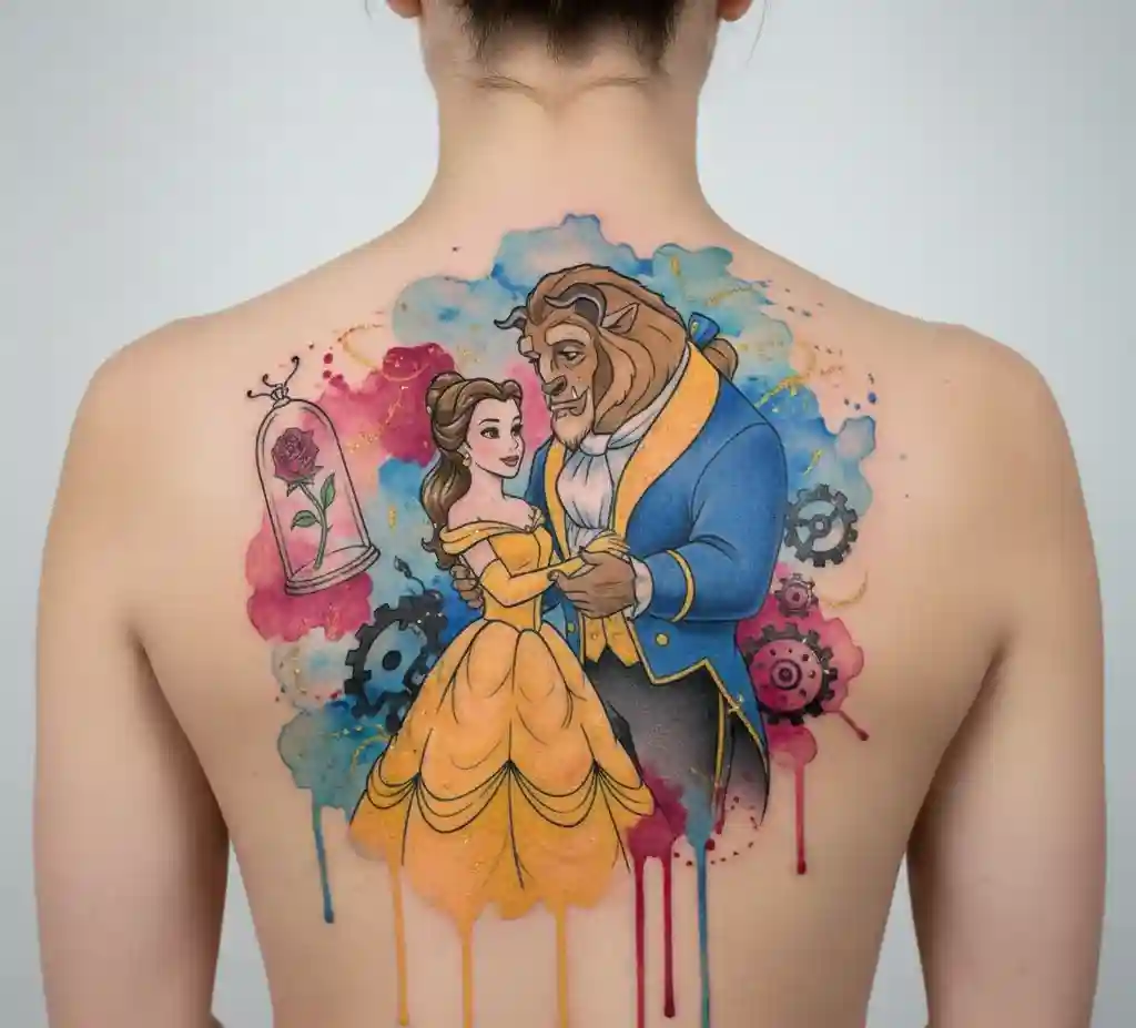 Watercolor Beauty and the Beast Tattoo